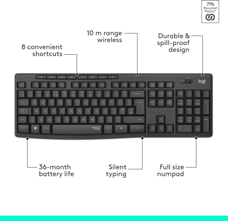 WIRELESS KEYBOARD AND MOUSE LOGITECH 920-009801 MK295 SILENT GRAPHITE ARA
